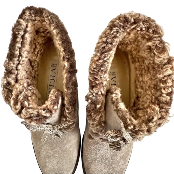 Vicini Suede Fur Lined Boots Ankle Booties Brown Heeled Lace Up Size 38 7.5 - Picture 7 of 11